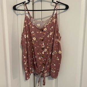 Pink Floral Tank Top Pink Rose with Brown Buttons New with Tags Size Large